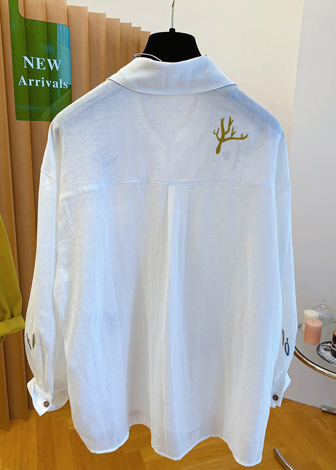 Natural Yellow Peter Pan Collar Print Cotton Shirt Tops Fall