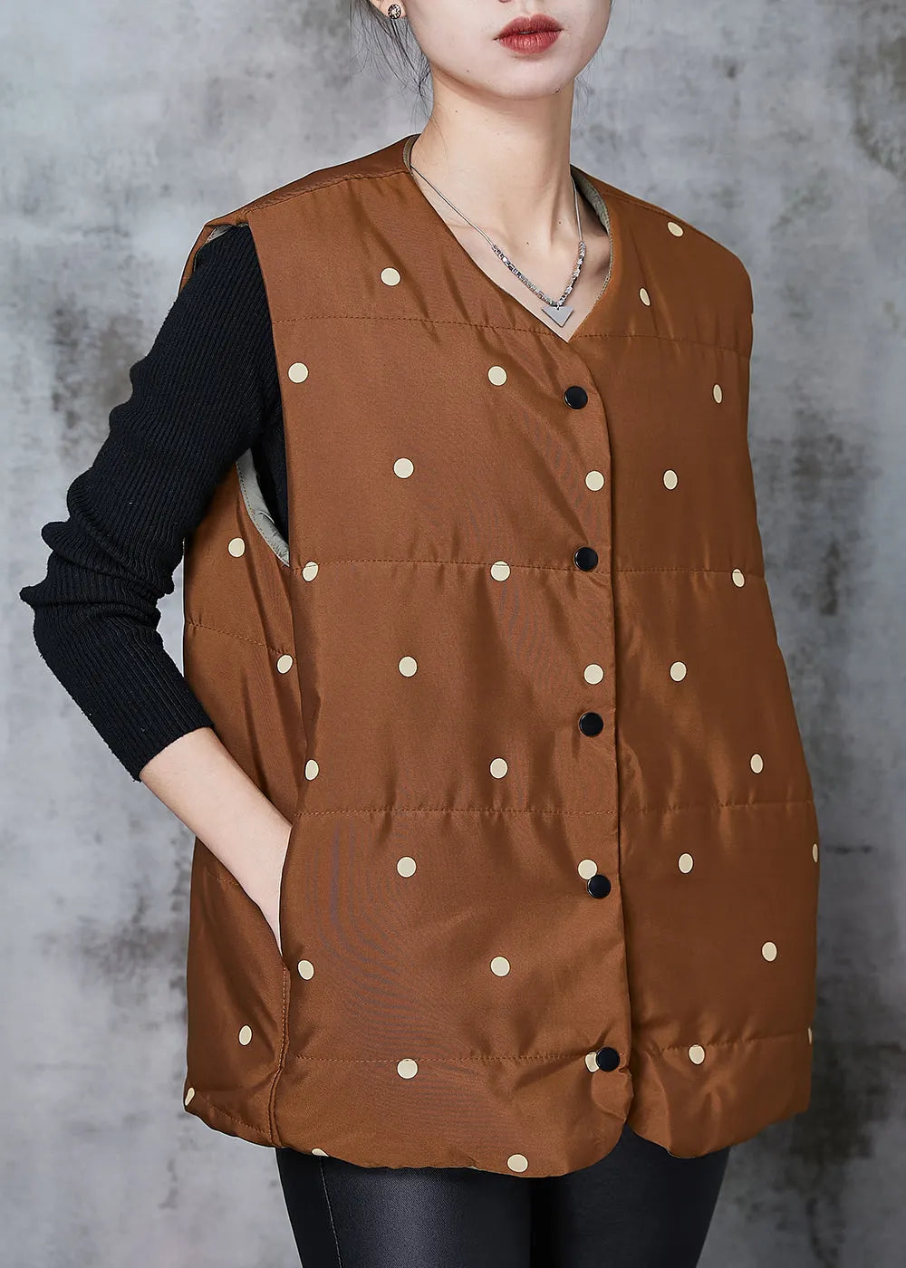 Coffee Dot Oversized Cotton Filled Vests Spring