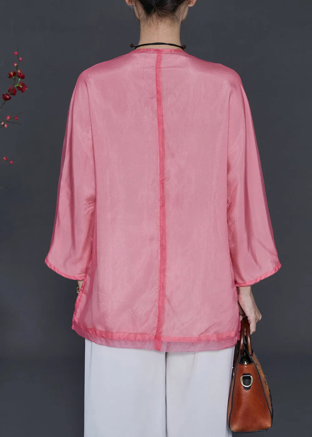 Pink Embroidered Organza Blouses Summer