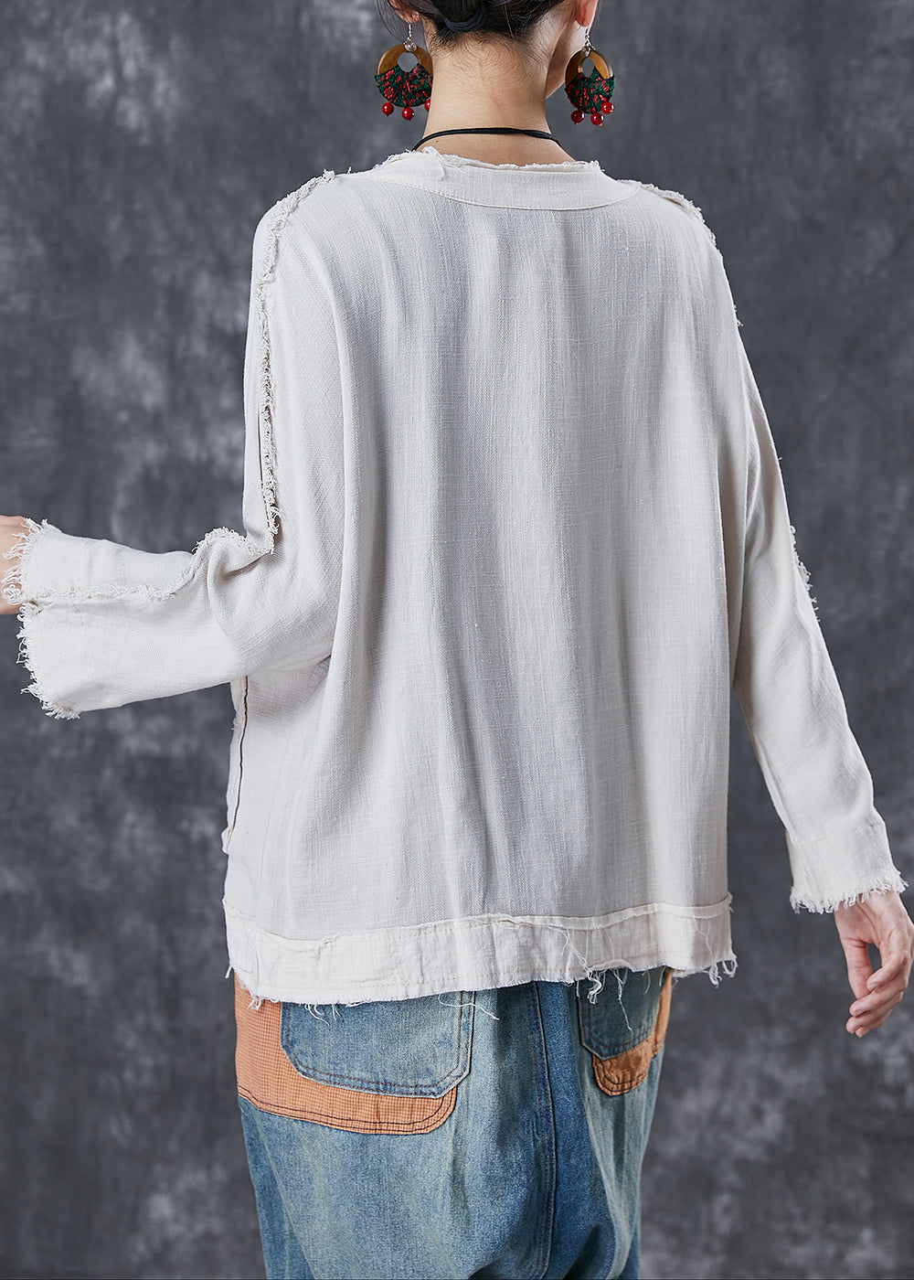 White Oversized Pockets Linen Jacket Fall