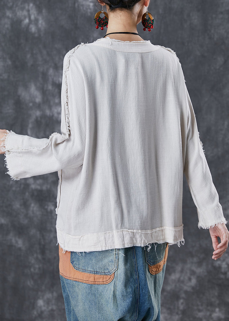 White Oversized Pockets Linen Jacket Fall