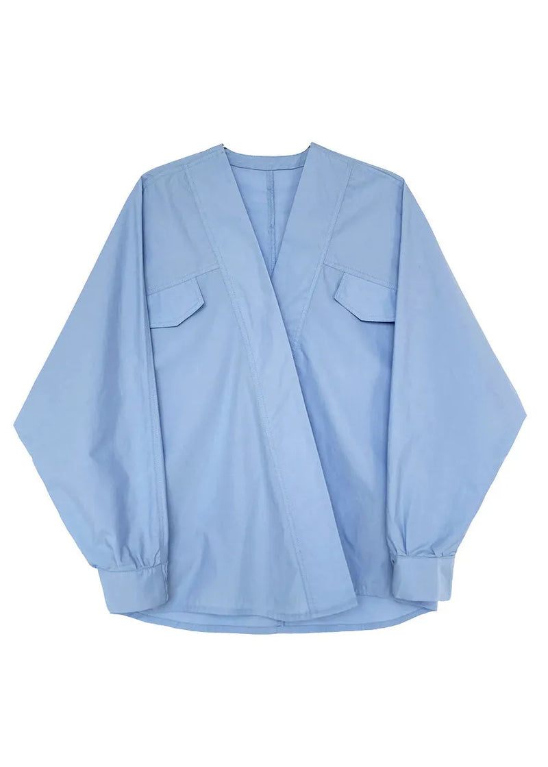French White V Neck Cotton Shirts Top Batwing Sleeve