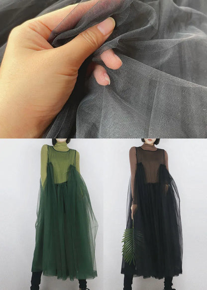 Blackish Green Tulle Long Dress Asymmetrical Exra Large Hem Sleeveless Spring