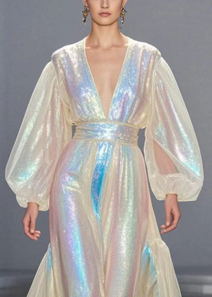 French Champagne Cinched Exra Large Hem Full Dress Fall