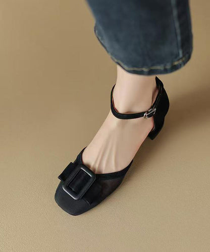 Grass Green Tulle Buckle Strap Splicing Chunky Sandals