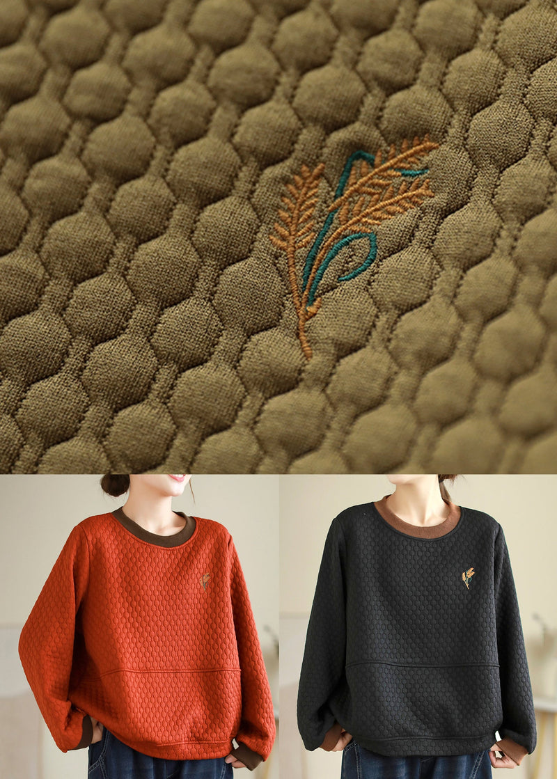 Loose Black Embroideried Thick Cotton Sweatshirt Embroiderie Fall
