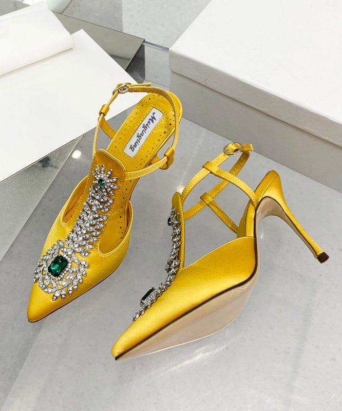 Green Zircon Boutique Splicing Stiletto Sandals Pointed Toe Hollow Out