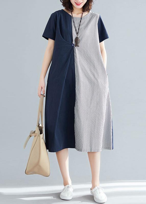 Classy Blue Cotton Patchwork Summer Dress