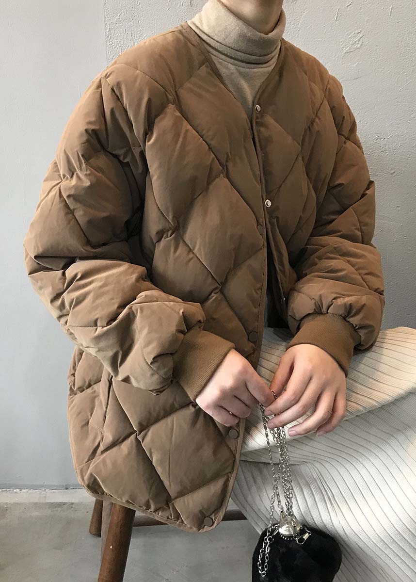 Stylish Khaki Pockets Fine Cotton Filled Parka Jacket Winter