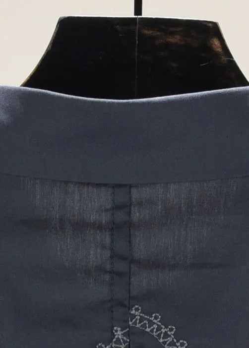 Classy Green Turn-down Collar Embroideried Cotton Shirts Long Sleeve