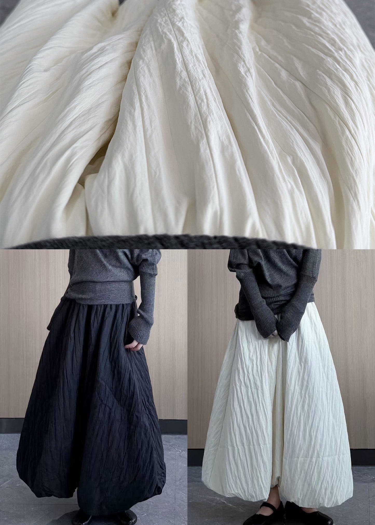 Handmade Black Exra Large Hem Fine Cotton Filled Skirts Winter