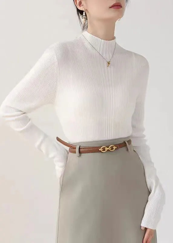 French Coffee Hign Neck Slim Fit Knit Sweater Fall