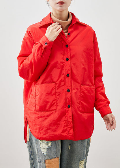 Red Oversized Low High Design Fine Cotton Filled Jacket in Winter