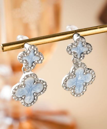 Style Blue Copper Crystal Allloy Drip Glaze Drop Earrings