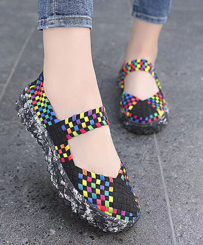 Black Knit Fabric Comfortable Splicing Flat Feet Shoes Soofairy Shoes-20251