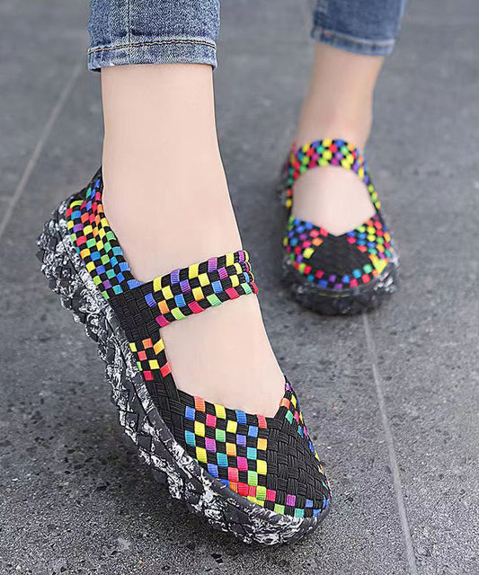 Black Knit Fabric Comfortable Splicing Flat Feet Shoes Soofairy Shoes-20251