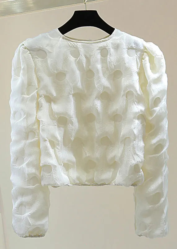 French Apricot O-neck Print Patchwork Top Spring