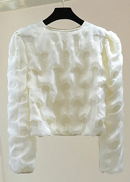 French Apricot O-neck Print Patchwork Top Spring