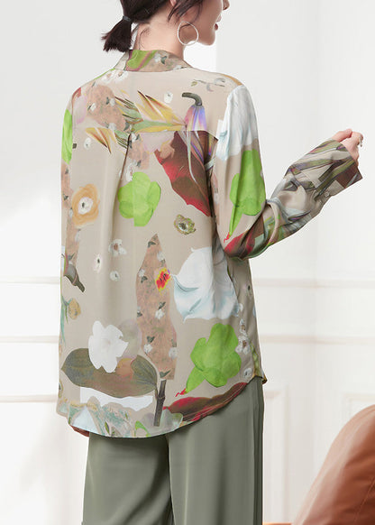 Peter Pan Collar Print Button Silk Shirts Spring