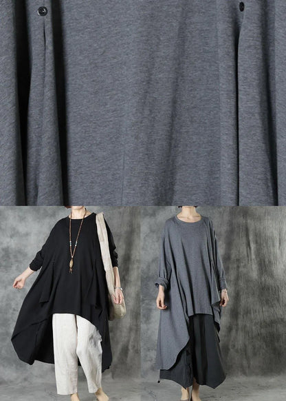 Black O-neck Asymmetrical Design Fall Top Long Sleeve