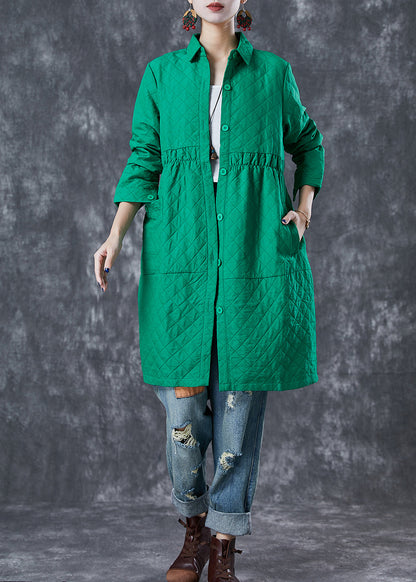 Green Peter Pan Collar Plaid Cotton Coat Fall