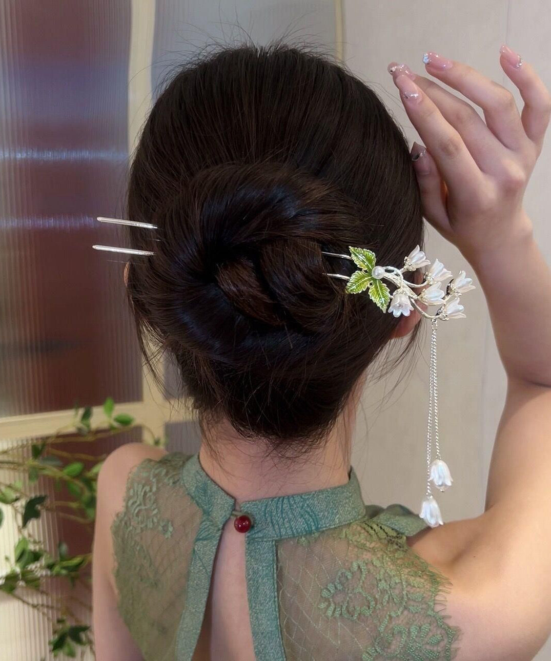 Silk Alloy Lily of the Valley Pearl Tassel Hairpin