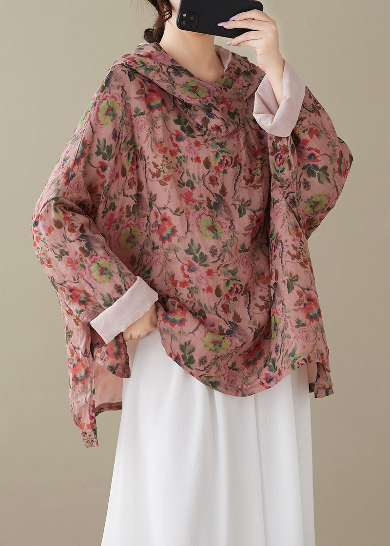 Red Hooded Print Cotton Top Spring