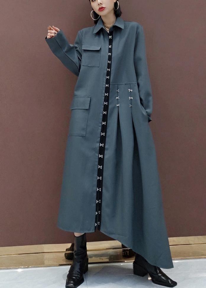 French Lapel Asymmetric Spring Tunic Design Gray Dress