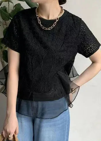 Black Embroideried Patchwork Tanks Summer