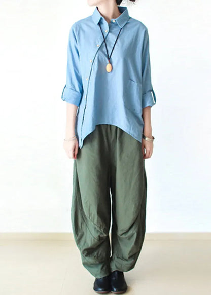 Original Design White Asymmetrical Design Cotton Shirt Spring