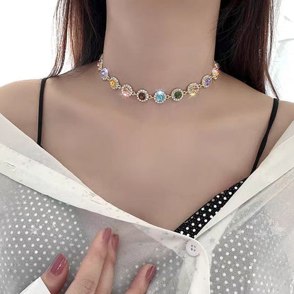 Rainbow Alloy Zircon Tassel Collar Necklace