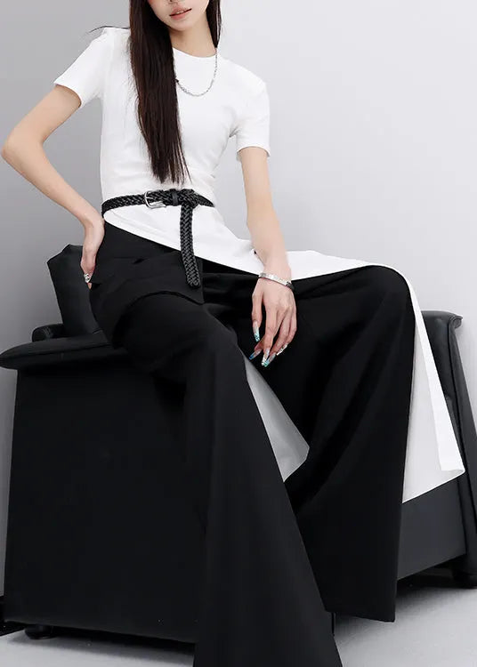 Modern White O Neck Asymmetrical Design Cotton Top Summer