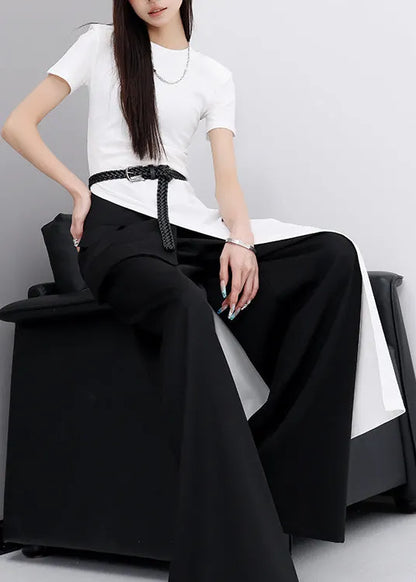 Modern White O Neck Asymmetrical Design Cotton Top Summer
