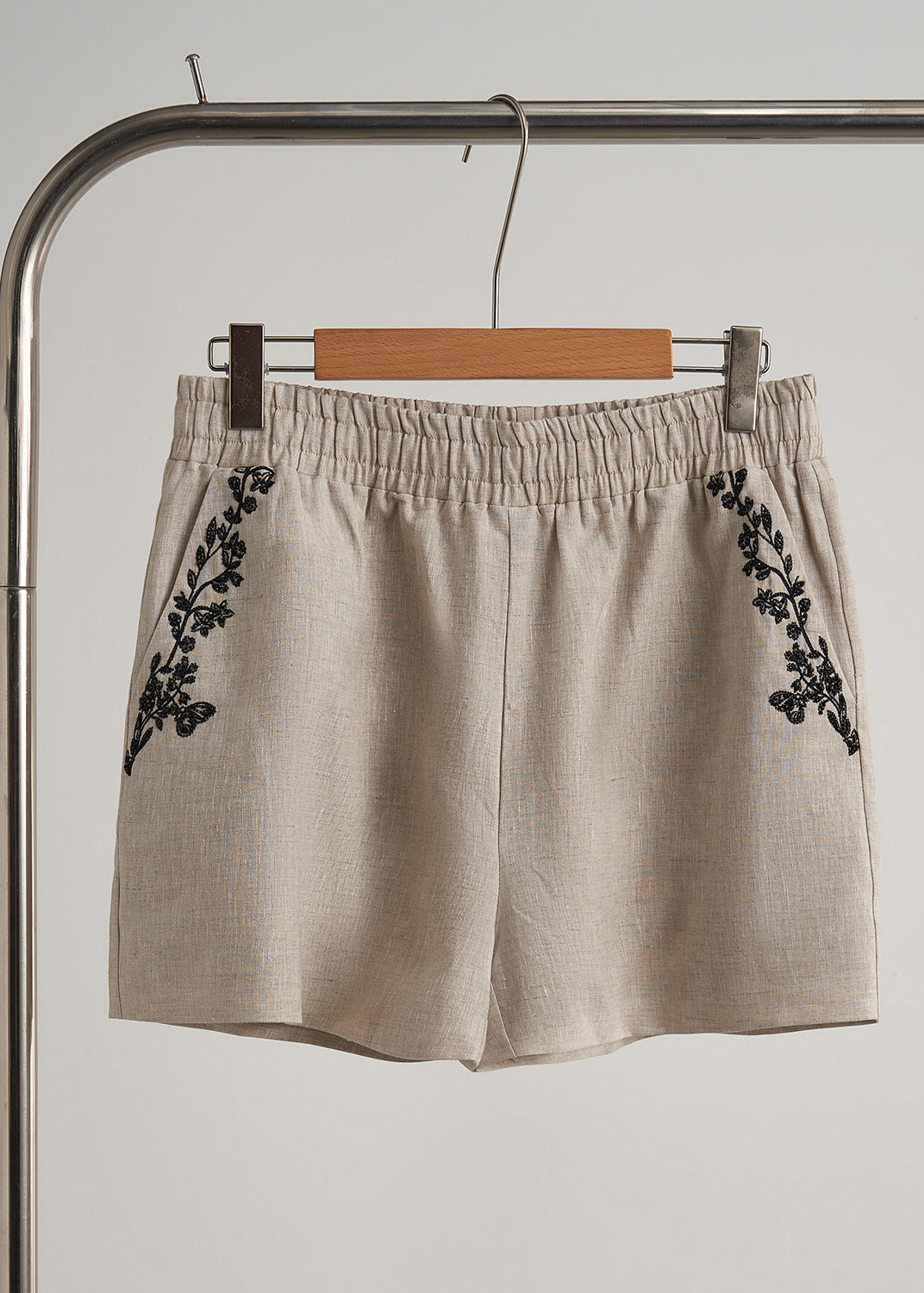 Beige Embroidered Linen Sets 2 Pieces Fall