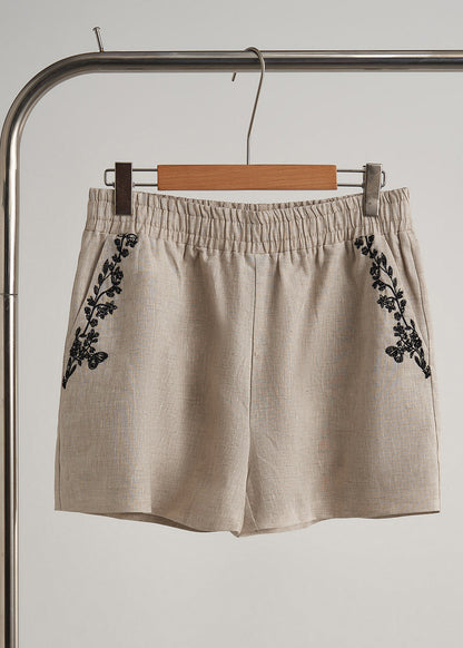 Beige Embroidered Linen Sets 2 Pieces Fall