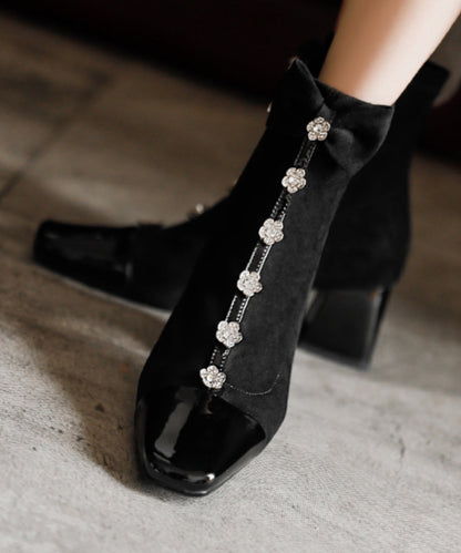 Apricot Bow Zircon Classy Splicing Chunky Boots