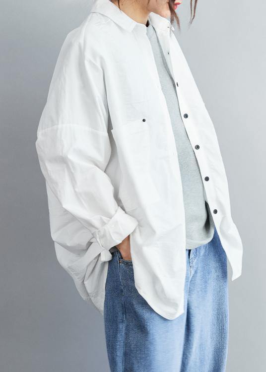 Handmade Lapel Collar Cotton Spring Clothes White Tunic Shirt