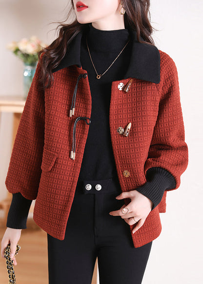 Orange Peter Pan Collar Pockets Cotton Coat Winter