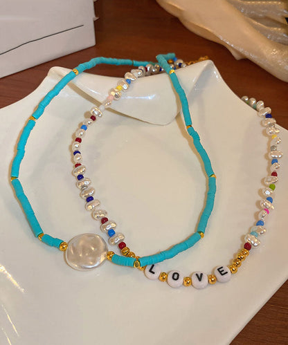 Blue Alloy Pearl Acrylic Princess Necklace