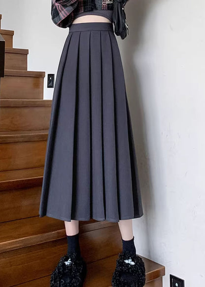 Dark Grey Patchwork Draping Pleated Skirt Fall