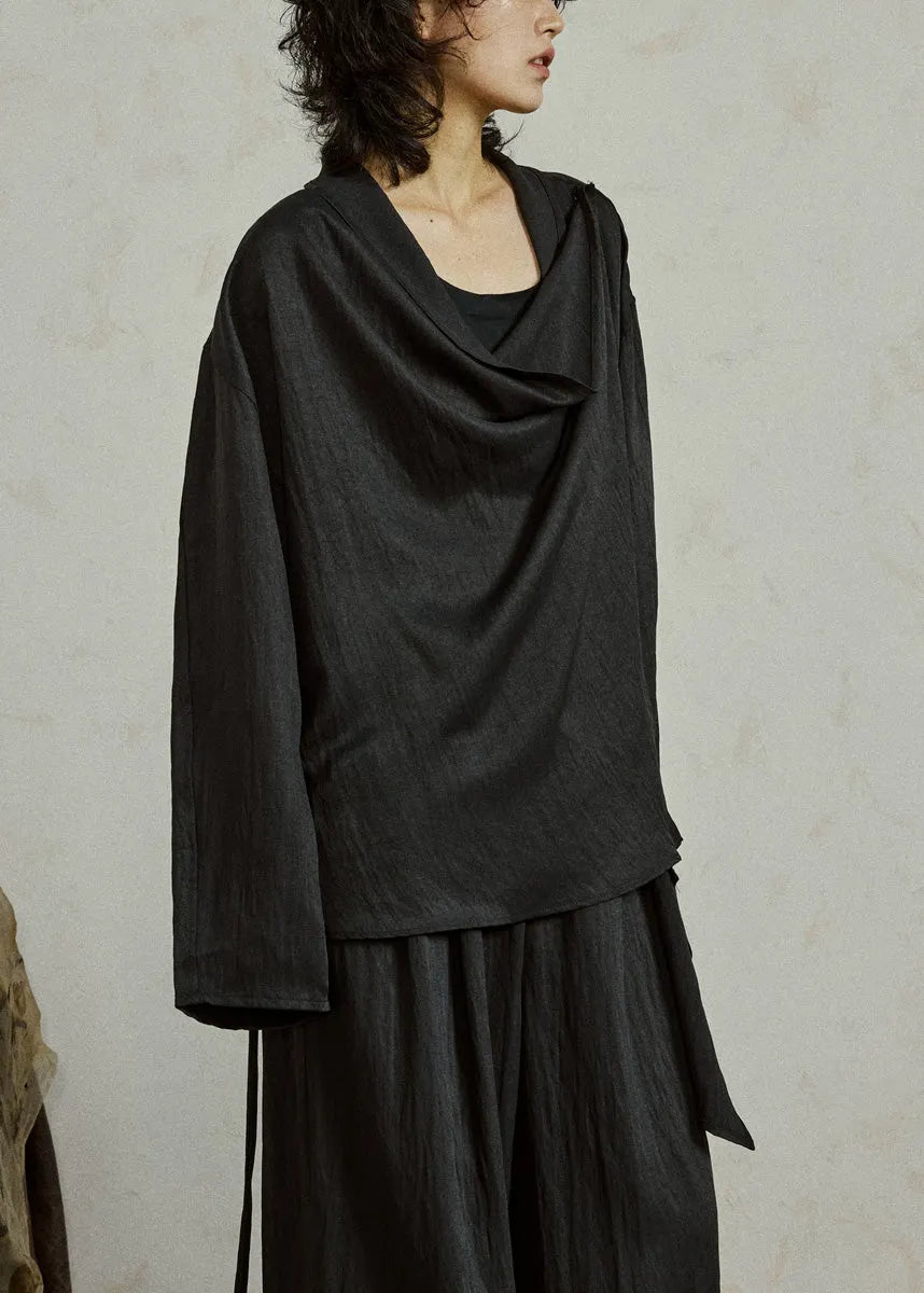 Loose Black Asymmetrical Top Tops Fall