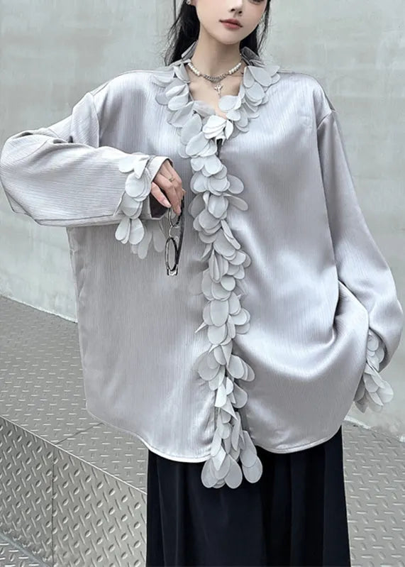 French Grey V Neck Shirts Fall