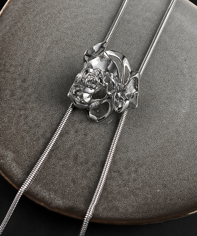 Fine Silk Sterling Silver Alloy Can Be Pulled Rose Pendant Necklace