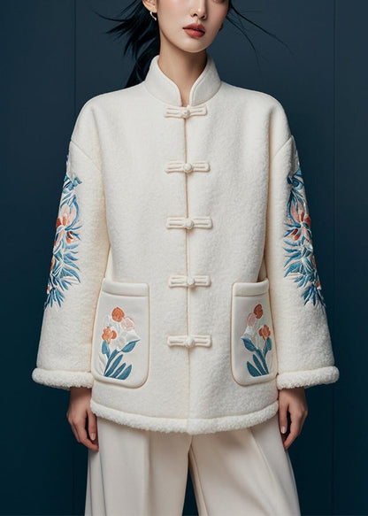 Beige Print Pockets Teddy Faux Fur Coats Winter
