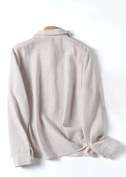Natural Beige Peter Pan Collar Button Shirt Fall