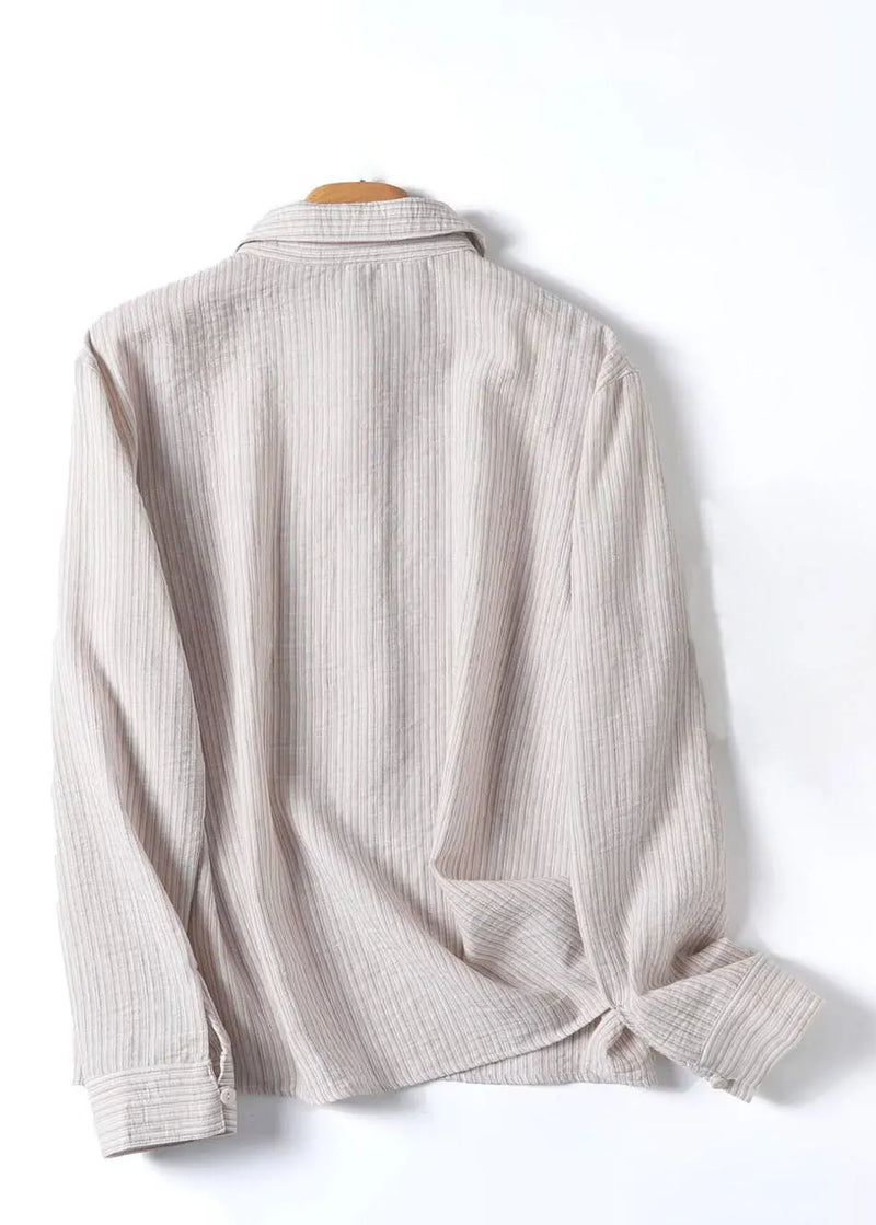 Natural Beige Peter Pan Collar Button Shirt Fall