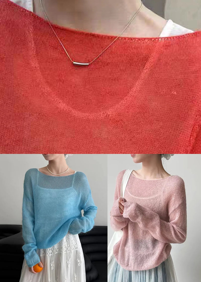 Pink O-neck Ma Hai Mao Knit Top Spring
