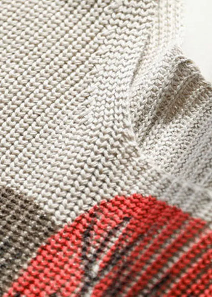 Natural Beige Print Knit Vest Sleeveless