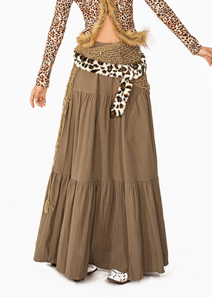 Camel Patchwork Wrinkled Maxi Skirt Summer