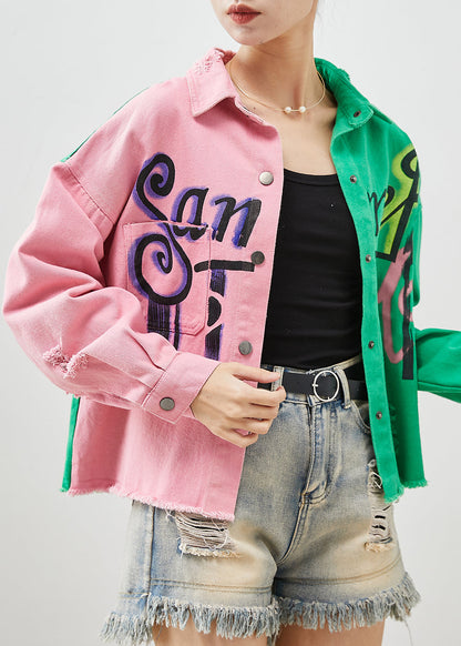 Colorblock Asymmetrical Patchwork Denim Jacket Spring